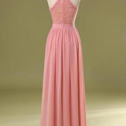 Simple Pink Long Bridesmaid Dress