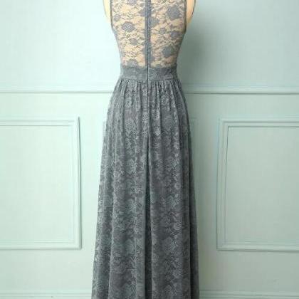 Grey Floral Lace Long Dress