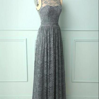 Grey Floral Lace Long Dress