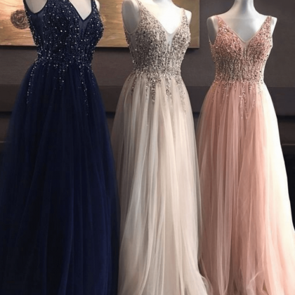 A Line Royal Blue Tulle Prom Party Dress With..