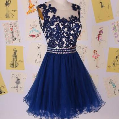 Pga14 Navy Blue Beading Lace Short Prom Dress/lace..