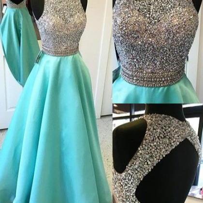 Cap Sleeves Long A-line Teal Prom Dressesmbeading..