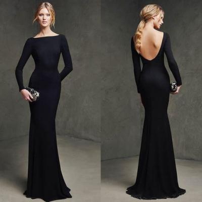 long prom dresses,black prom dress,Long Sleeve Prom Dresses 2015 Mermaid Cheap Sexy Backless Evening Gowns