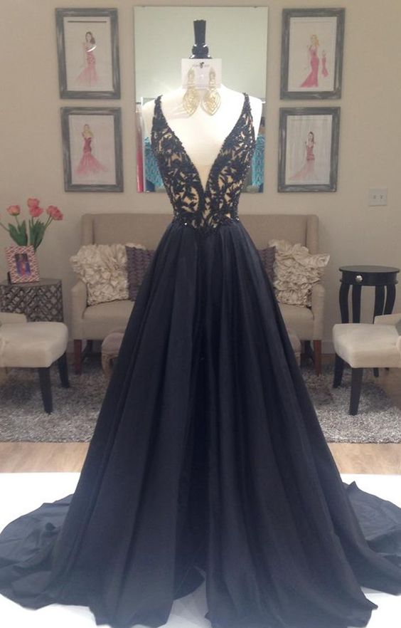 Backless Black Prom Dress, Sexy Black Prom Dress, Beaded Prom Dresses, Prom Dress Online, 2017 Prom Dress