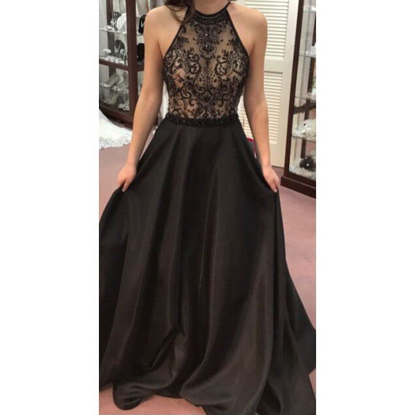 black halter formal dress