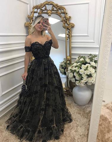 long black off the shoulder prom dress