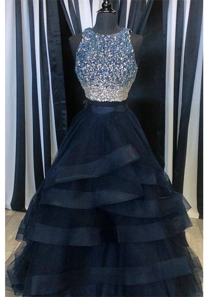 Luxurious Two-piece A-line Long Prom Dress With Beading