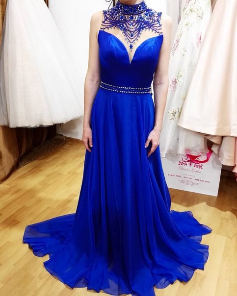 High Quality Royal Blue Prom Dresses,royal Blue Prom Dress, Beaded Formal Gown,rhinestone Prom Dresses,formal Dress, Evening Dress,chiffon Prom