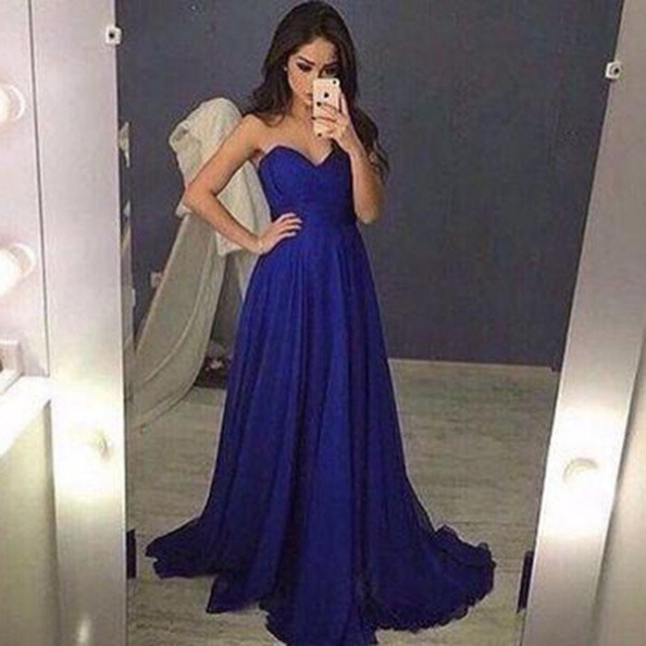 Classic Royal Blue A-line Prom Dresses,sweetheart Formal Gowns,sleeveless Formal Gowns,natural Royal Blue Party Dress, Evening Dress,train