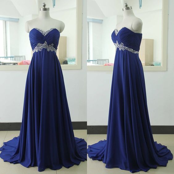 Royal Blue Prom Dresses,royal Blue Prom Dress,silver Beaded Formal Gown,beadings Prom Dresses,evening Gowns,chiffon Formal Dresses
