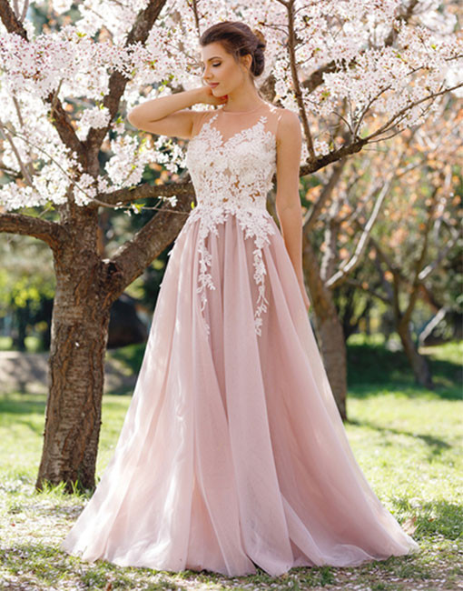 Pink Evening Dress Pink Tulle Long Prom Dress With Modest Prom