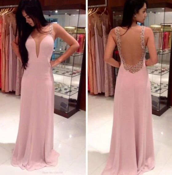 Sexy Prom Dress,pink Backless Prom Dresses, Open Back Prom Gowns, Pink Prom Dresses 2018, Party Dresses 2018 ,chiffon Prom Dresses,backless Prom