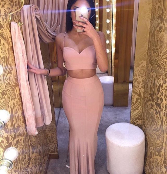 Sexy Evening Dress,two Pieces Pink Evening Dress,spaghetti Strap Pink Formal Dresses,sheath Sweetheart Prom Dresses, Long Formal Gowns