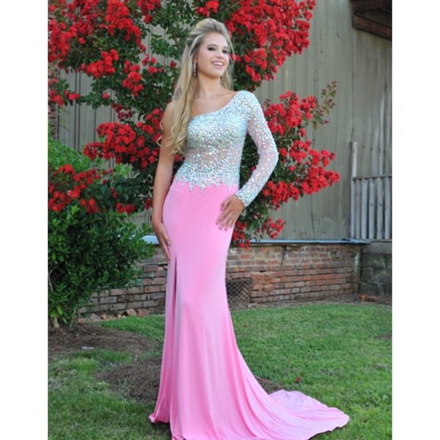 One Shoulder Prom Dress,pink Prom Dresses,evening Dress,chiffon Prom Dresses,prom Gowns,rhinestone Formal Gowns,unique Prom Dress,