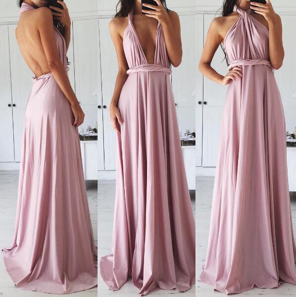 Gorgeous Dusty Pink Long Prom Dress,sexy Pink Prom Dress ,sexy Backless Formal Evening Dress,2017 Evening Gowns