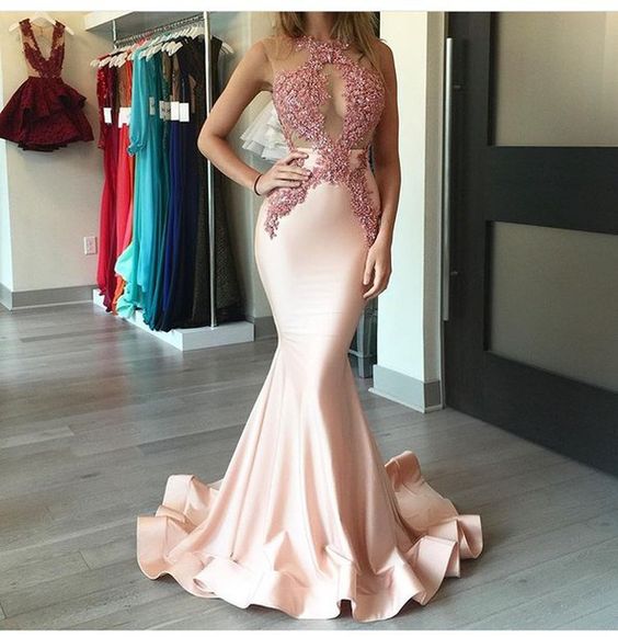 pink lace mermaid prom dress