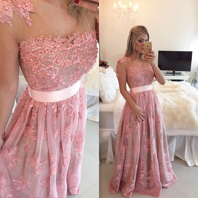 2017 Prom Dresses,evening Dress,prom Dresses,pink Evening Gowns,lace Formal Dresses,prom Dresses With Straps,fashion Evening Gown,beautiful