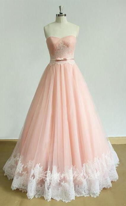 A-line Prom Dress,appliques Prom Dress,tulle Prom Dress,charming Prom Dress, Sweetheart Evening Dress, Pink Prom Dress