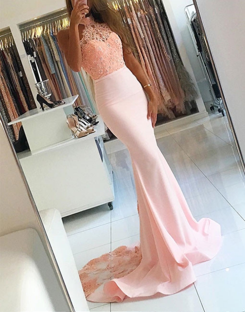 Pink Mermaid Lace Long Prom Dress,pink Evening Dresses, Prom Dress,formal Gowns,mermaid Prom Dresses,