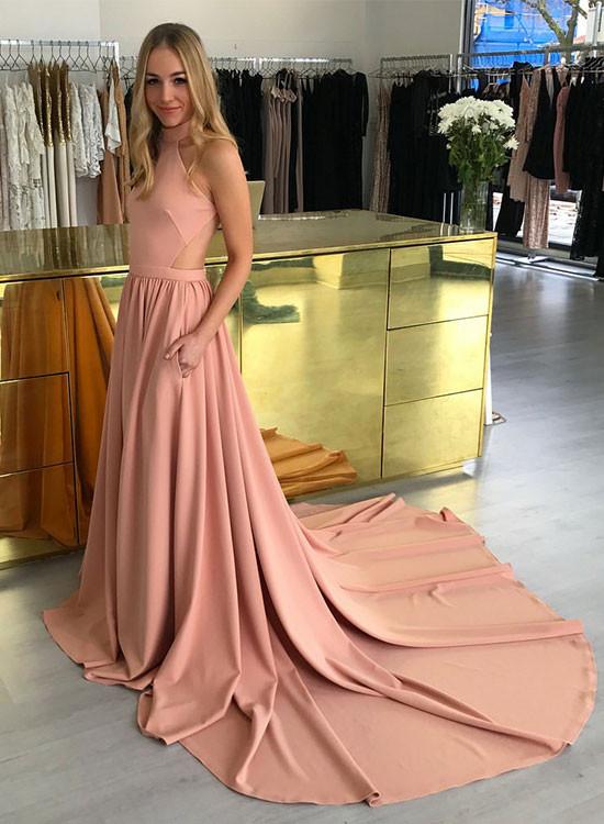 Amazing Pink High Neck Long Prom Dress,pink Evening Dresses, Formal Dress, Evening Dress,a-line Prom Dresses