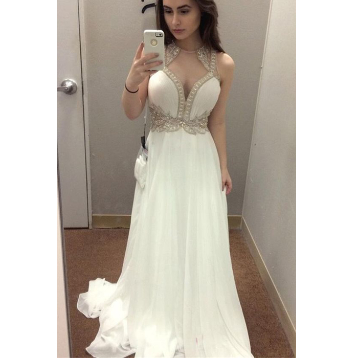 Glam White Prom Dress, Chiffon Prom Dress, Beautiful Prom Dress, Inexpensive Prom Dress, Prom Dress, Long Prom Dresses