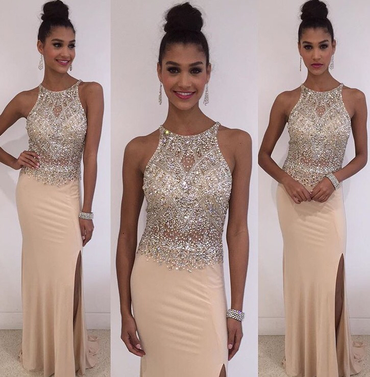 Tight champagne prom on sale dresses