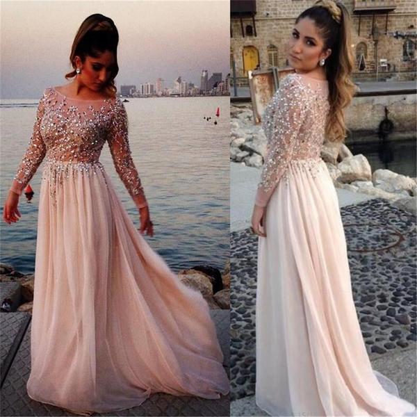 Long Sleeves Sexy See-through Party Cocktail Evening Long Prom Dresses Online