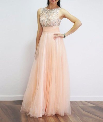 Champagne Tulle Sequin Long Prom Dress, Wedding Dress Long Prom Gown For Teens, Evening ,backless Prom Dresses,