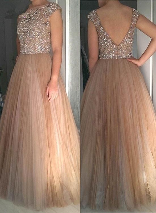 Champagne A Line Beading Long Prom Dress, Formal Dress,evening Dress ,gorgeous Evening Dress,