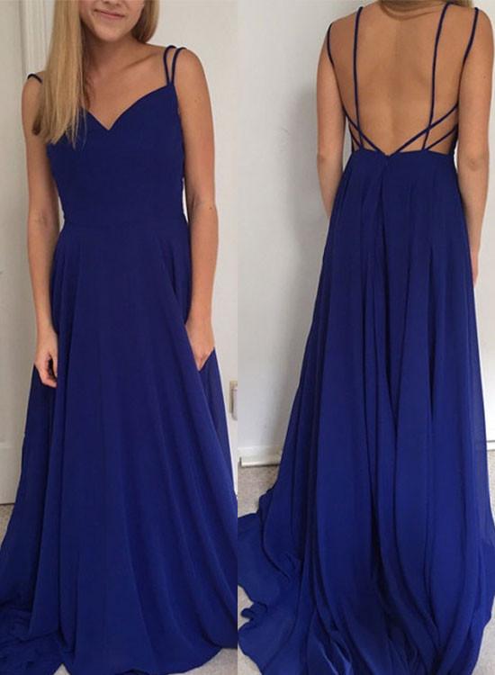 Simple A Line V Neck Chiffon Long Prom Dress,evening Dresses,backless Prom Dresses,formal Gowns