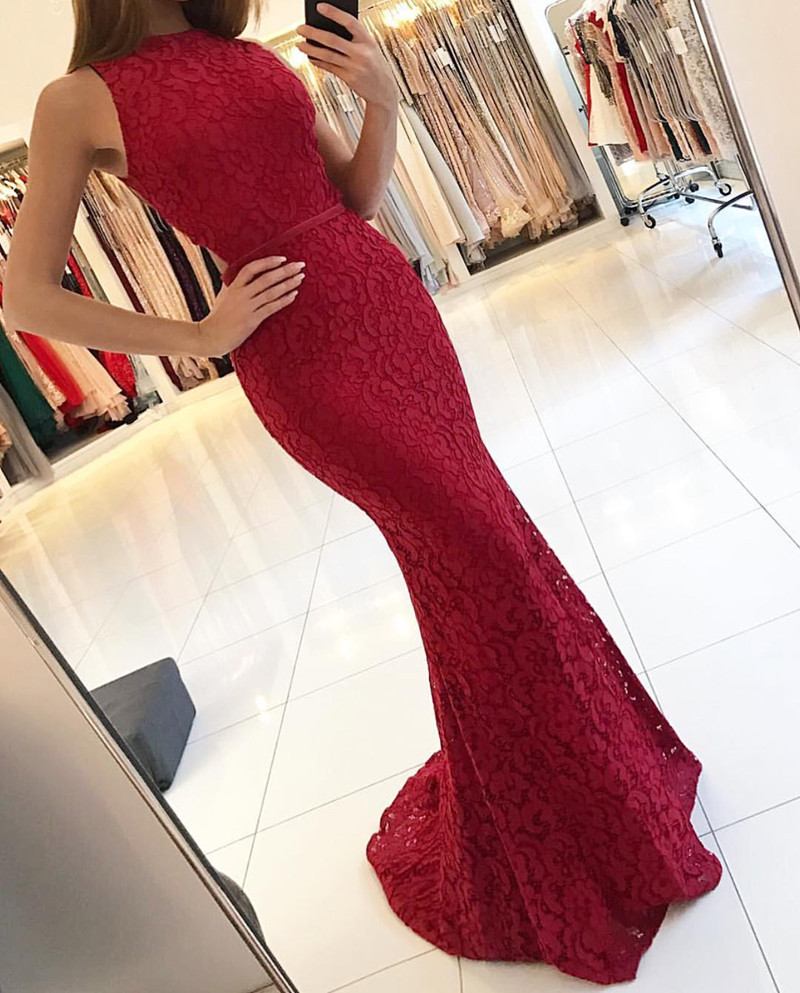 2018 Nice Lace Evening Dress,mermaid Evening Gowns,mermaid Prom Dress,long Formal Dress,red Prom Dress