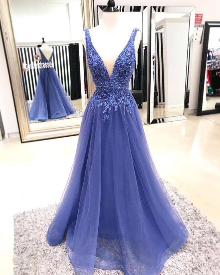 2018 Gorgeous V Neck Long Prom Dress Evening Dress,tulle Prom Dress, Evening Dress