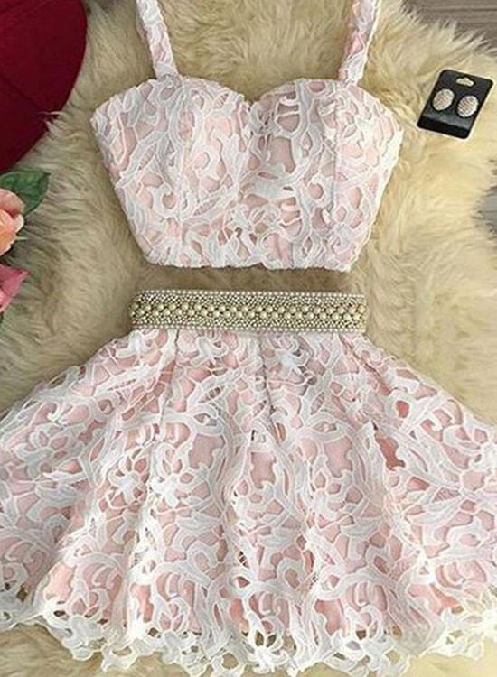 Cute Two Pieces Lace Short Prom Dress, Homecoming Dresses,party Dress,graduation Dress,a-line Prom Dresses, Prom Dress