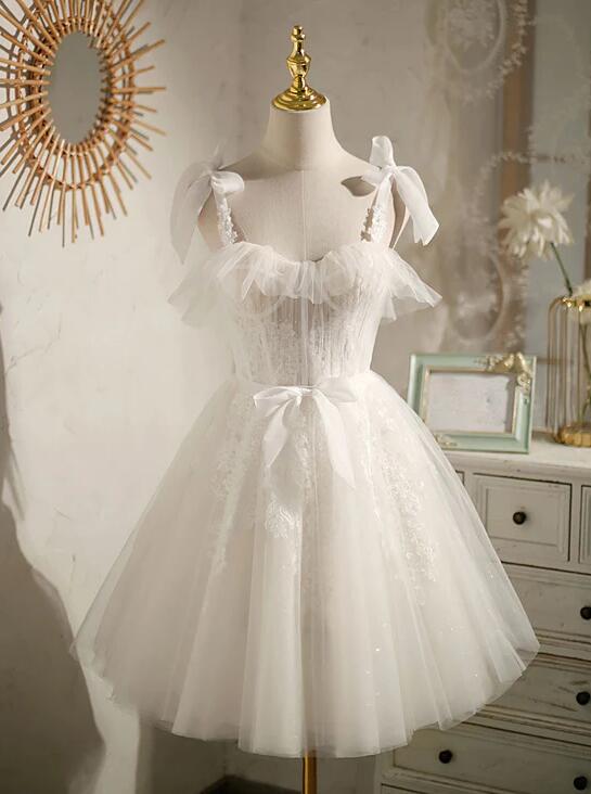 White Tulle and Lace Sweetheart Homecoming Dress, White Short Party Dress