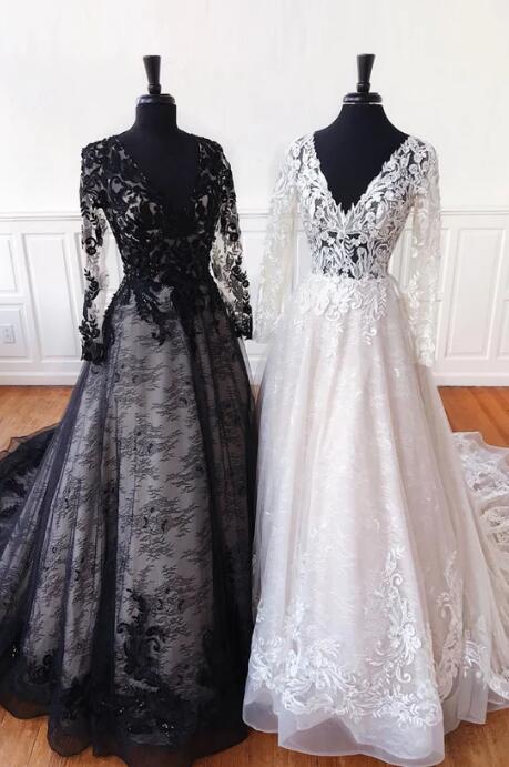 Pretty Tulle V-neckline Lace Applique Prom Dress, Long Bridesmaid Dress Formal Dress main image 1