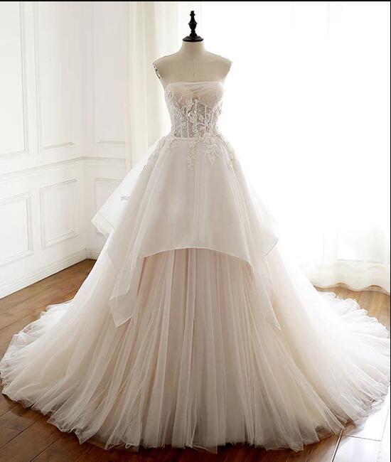 Unique Tulle Lace Long Prom Dress, Tulle Lace Wedding Dress