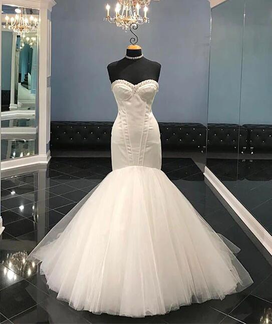 White Tulle Sweetheart Long Wedding Dress, Bridal Dress