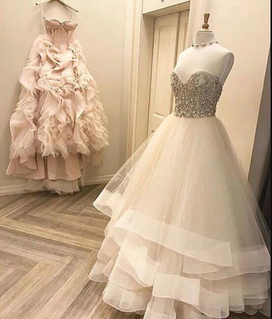 Cute White Tulle Long Prom Dress, White Formal Dress