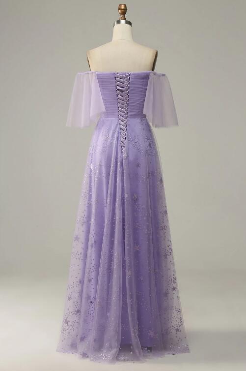 Off The Shoulder Lavender Evening Dress With Slit cc983 main image 1