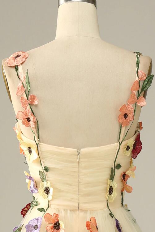 Spaghetti Straps Ball Gown Prom Dresses With Handmade Flowers main image 1