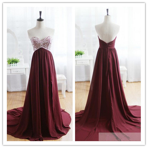 Pga55 Evening Dress, Maroon Evening Dress, 2016 Evening Dress, Sweetheart Evening Dress, Beads Evening Dress, Wine Red Evening Gown With Long