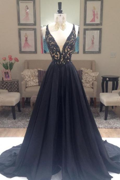 Backless Black Prom Dress, Sexy Black Prom Dress, Beaded Prom Dresses, Prom Dress Online, 2017 Prom Dress