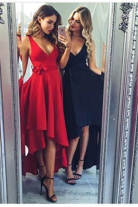Fashionable Red Prom Dresses, Party Dress ,Cheap Evening Dresses,Formal Gown,Satin Prom Gown,Prom Dress, V-neck Prom Dress