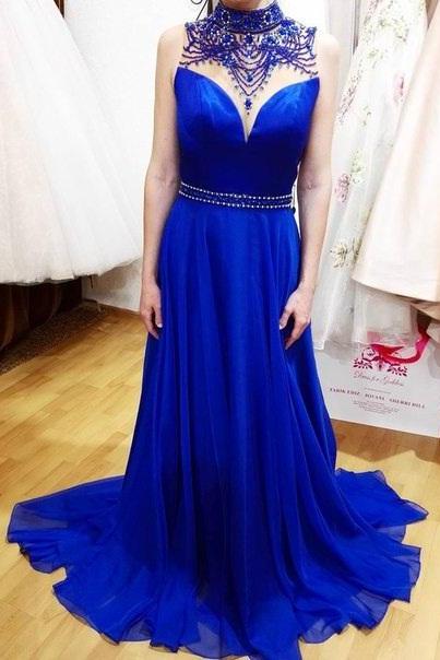 High Quality Royal Blue Prom Dresses,Royal Blue Prom Dress, Beaded Formal Gown,Rhinestone Prom Dresses,Formal Dress,Cheap Evening Dress,chiffon Prom Dress