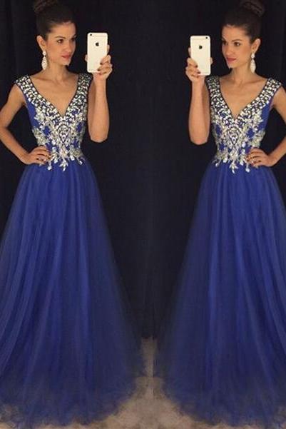 Sumptuous Party Gown,royal Blue Prom Dresses,lace Prom Gowns,tulle Prom Dresses, Party Dresses 2017,long Prom Gown,prom Dress,