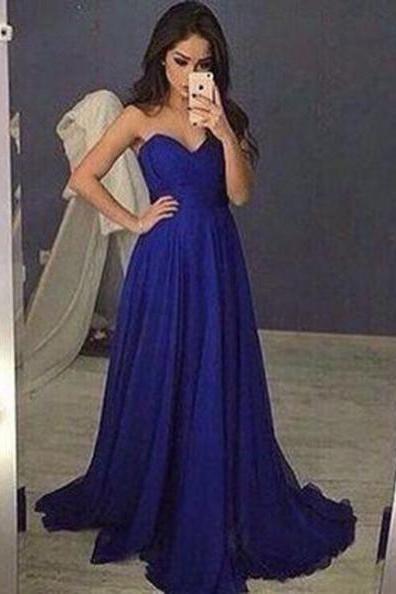 Classic Royal Blue A-line Prom Dresses,sweetheart Formal Gowns,sleeveless Formal Gowns,natural Royal Blue Party Dress, Evening Dress,train