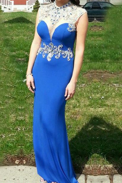 Romantic Prom Dresses,Open Back Prom Gowns,Royal Blue Prom Dresses Prom Dresses Sexy Prom Dress,lace prom dresses,Rhinestone Formal Dress