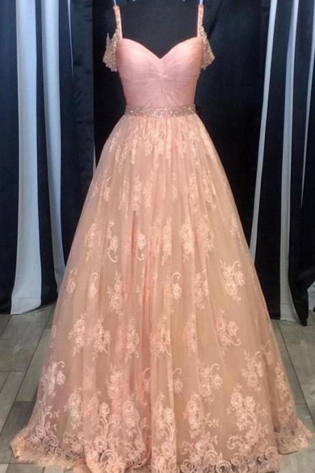 Gorgeous Pink Long Prom Dress, Pink Lace Prom Dress Evening Dress,sexy Evening Dress,chiffon Prom Dresses,formal Dress,a-line Prom Dresses,