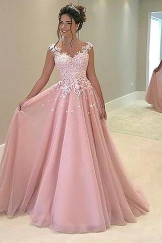 High Fashion Pink Evening Dress, Chiffon Long Prom Dress, Appliques Prom Dress,party Dress,a-line Prom Dresses,prom Gowns,