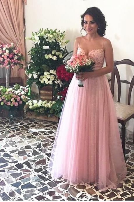 Elegant Prom Dress,Pink Prom Dress,Pink Bridesmaid Dresses,Sweetheart Dresses,Tulle Prom Gowns,A-Line Prom Dresses, Formal Gowns,Spaghetti Straps Cheap Prom Dress,